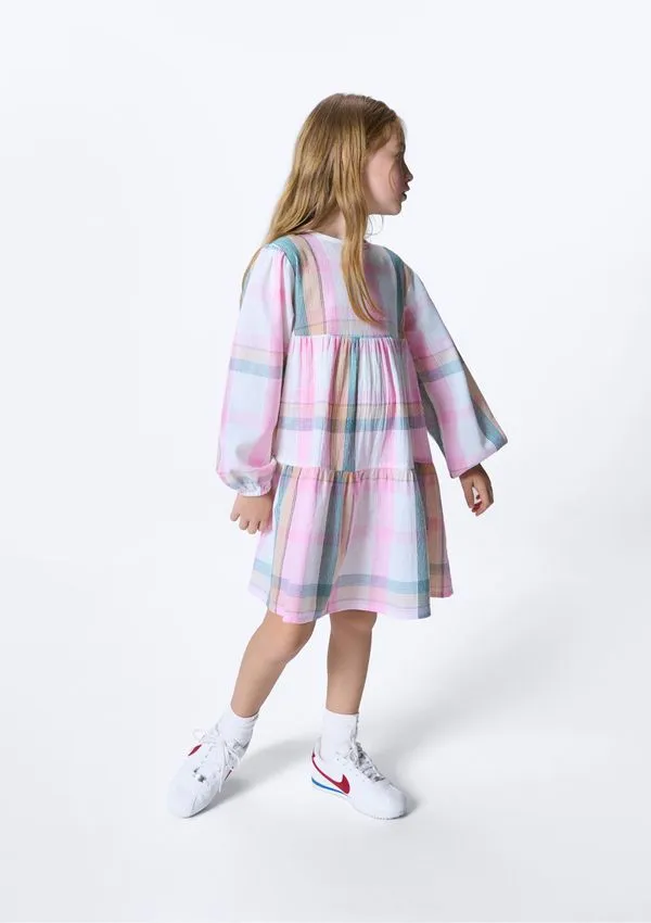 Vestido Infantil Menina Fio Tinto Xadrez - Rosa 006