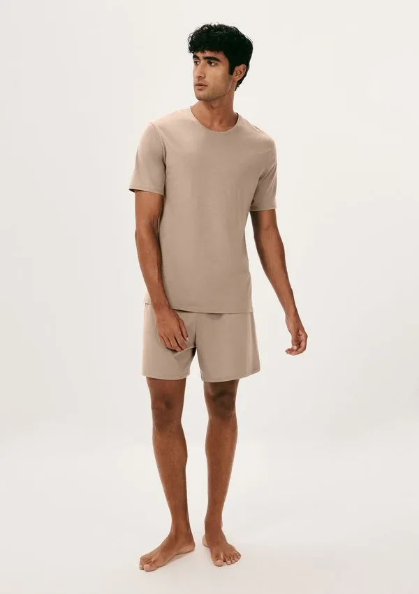 Pijama Curto Masculino Comfort Em Algodão Pima - Marrom G