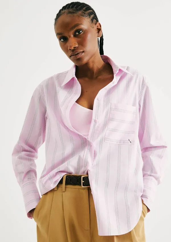 Camisa Feminina Fio Tinto Oversized - Rosa P