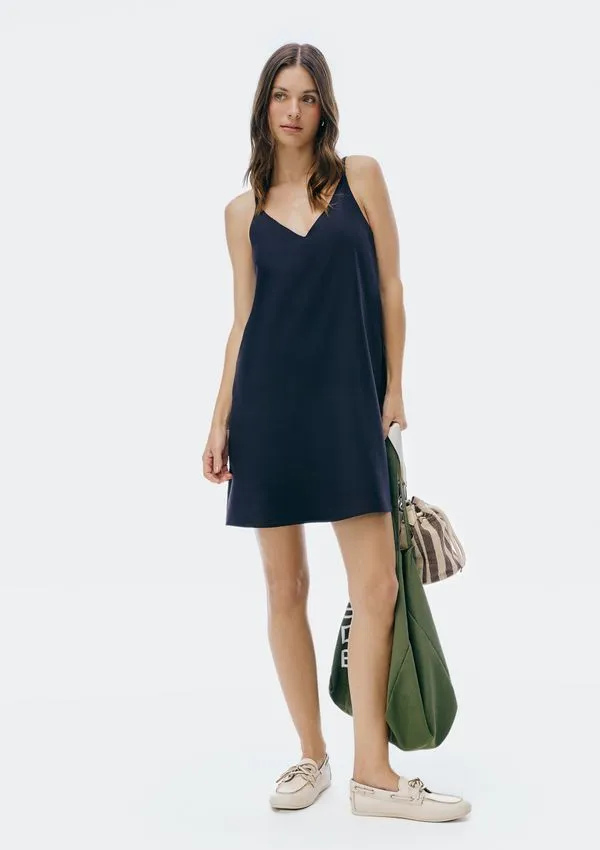 Vestido Curto Em Viscolinho - Preto M