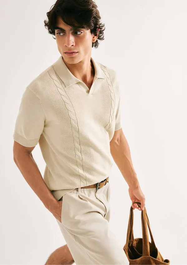 Polo Masculina Manga Curta Em Tricô - Creme XXG
