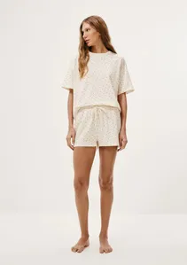 Pijama Curto Feminino Estampado Oversized - Off white M