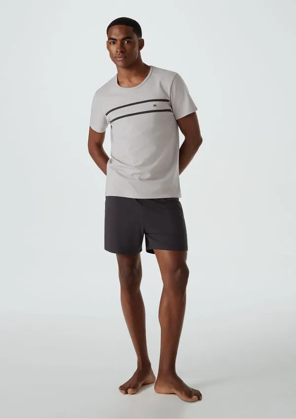 Pijama Curto Masculino Em Algodão - Cinza XXG