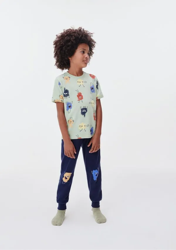 Pijama Infantil Menino Estampado Brilha no Escuro - Azul 002