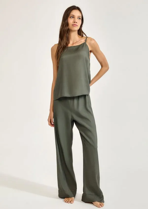 Pijama Longo Feminino Alças Finas Em Viscose - Verde M