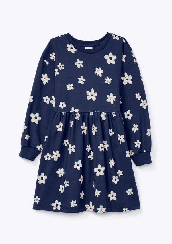 Vestido Infantil Manga Longa Estampado - Azul 010