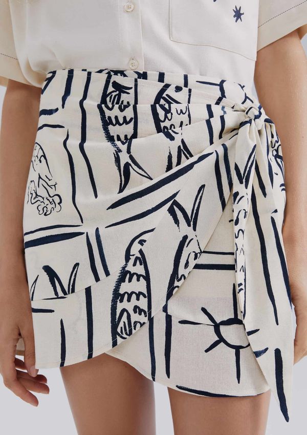 Saia Pareô Cintura Alta Estampada - Off white 036