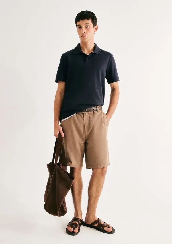 Bermuda Masculina Reta Texturizada Com Linho - Marrom 048