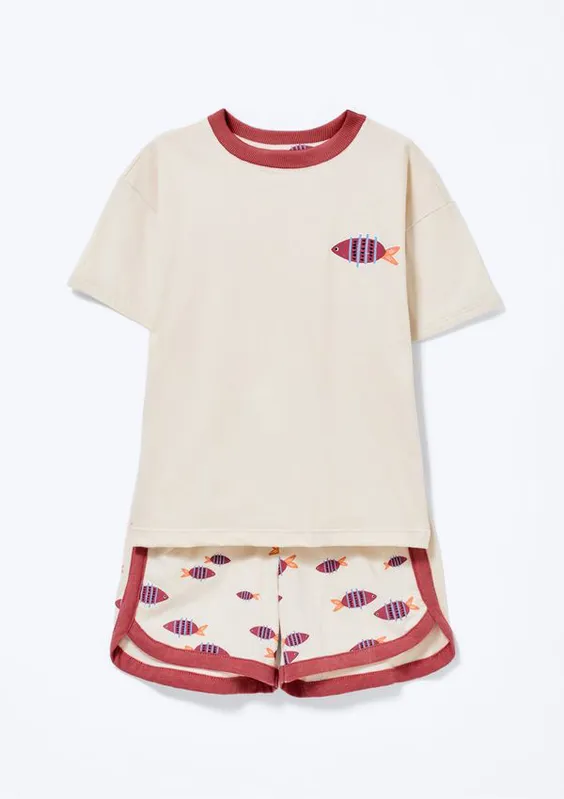 Pijama Curto Infantil Menina Que Brilha no Escuro - Off white 014
