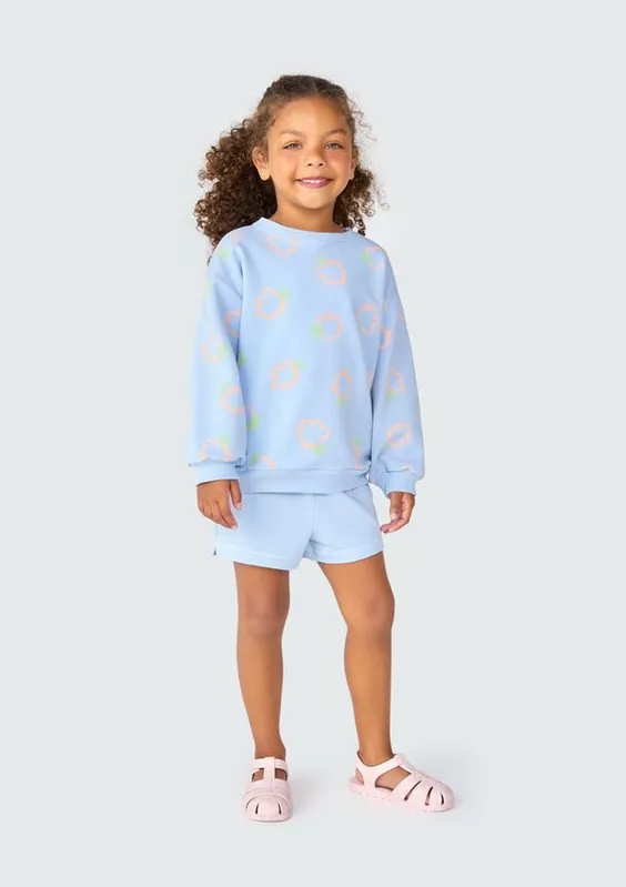 Conjunto Longo Infantil Menina Toddler Em Moletom - Azul 001