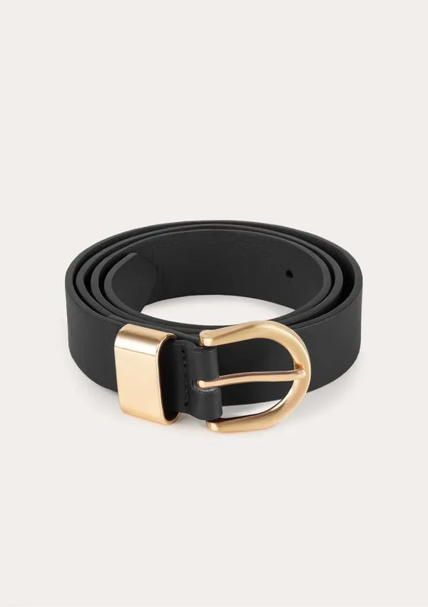 Cinto Feminino Pu Com Fivela Dourada - Preto M