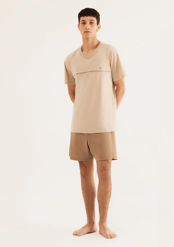 Pijama Curto Masculino Em Algodão - Bege M