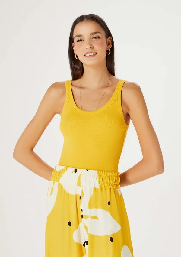 Regata Básica Feminina Slim Rib - Amarelo P
