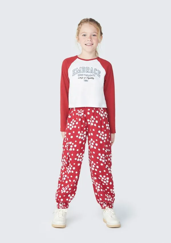 Calça Infantil Menina Jogger - Vermelho 012