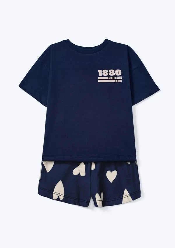 Conjunto Infantil Menina Curto Estampado - Azul 005