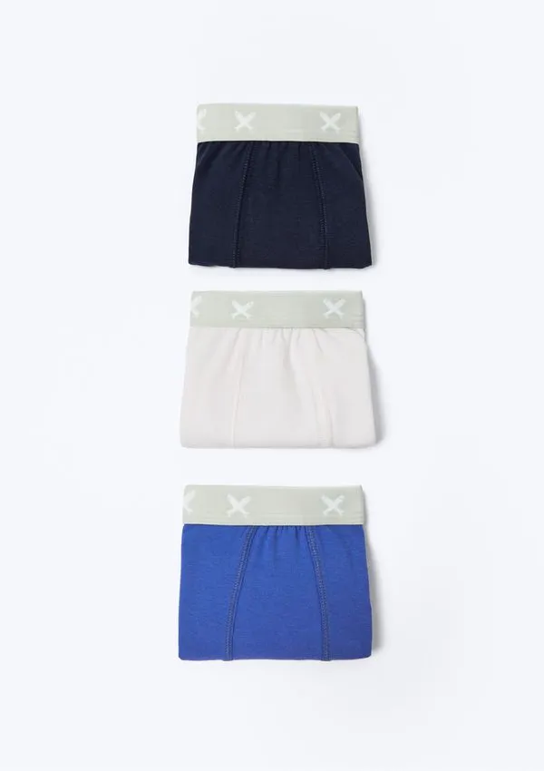 Kit Com 3 Cuecas Infantil Boxer - Azul 004