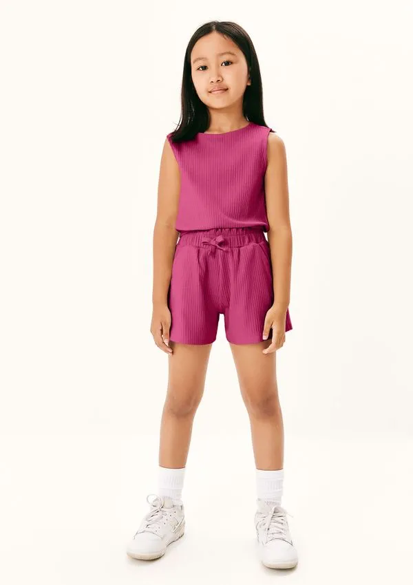 Conjunto Curto Infantil Menina Em Ribana Canelada - Rosa 014