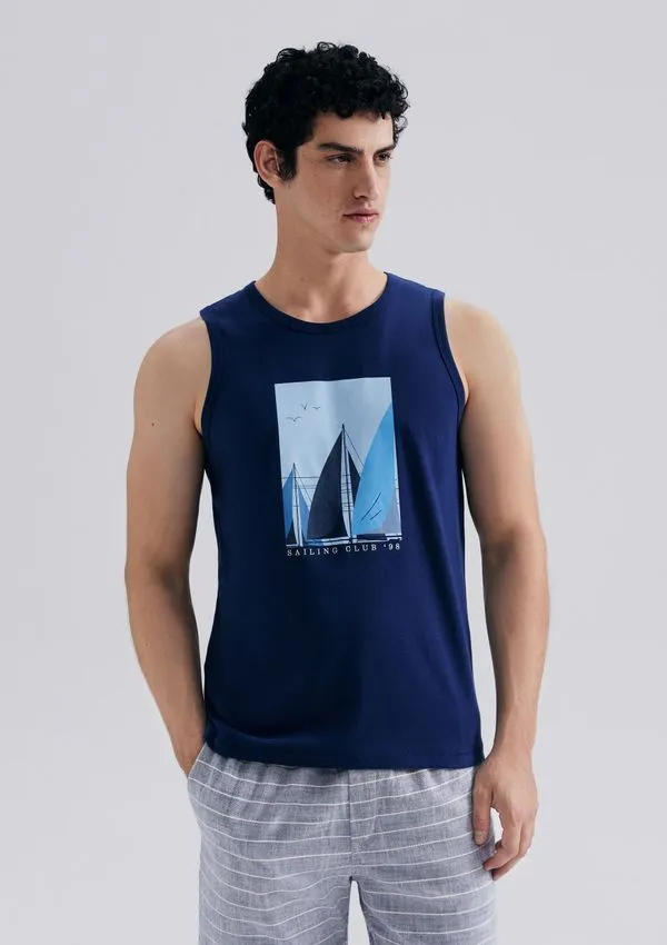 Regata Básica Masculina Regular Com Estampa - Azul P