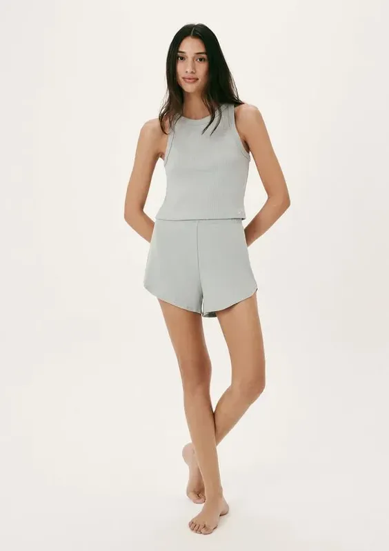 Pijama Curto Feminino Básico Em Ribana Canelada - Azul XP