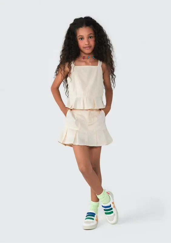 Shorts Saia Infantil Com Pregas - Bege 010