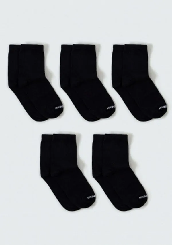 Kit Com 5 Pares De Meia Infantil Unissex Cano Médio - Preto M
