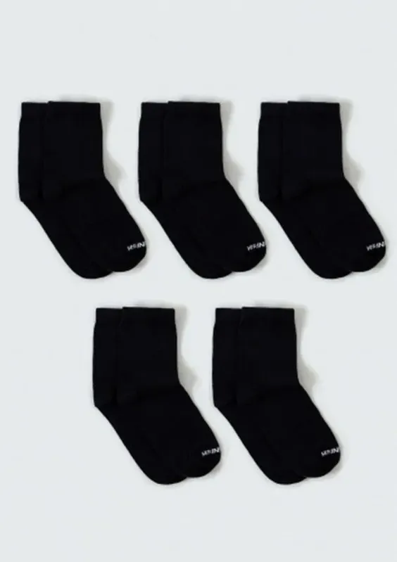 Kit Com 5 Pares De Meia Infantil Unissex Cano Médio - Preto G