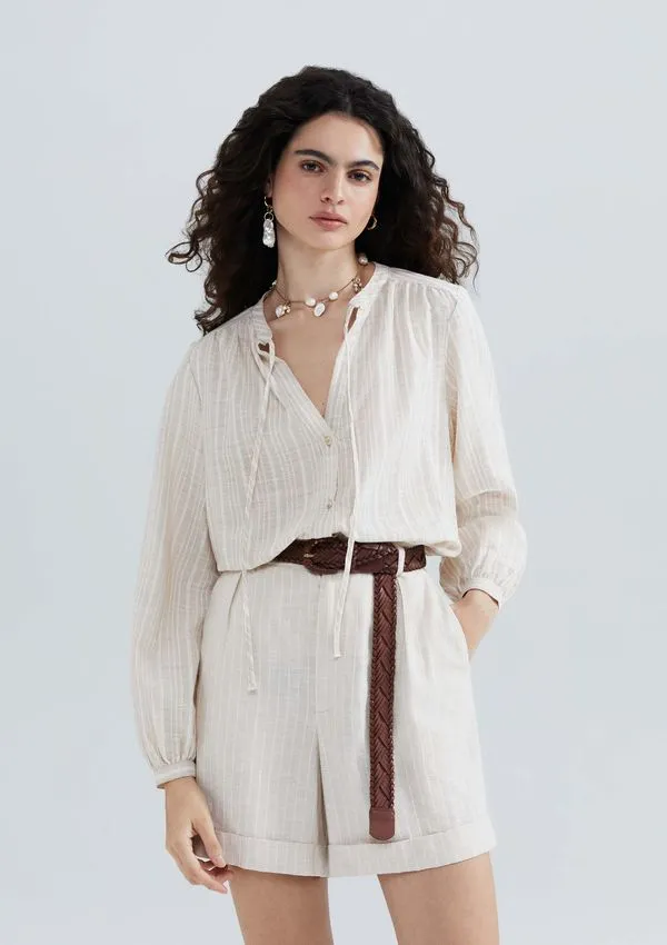 Blusa Bata Feminina Manga Longa Listrada - Bege M
