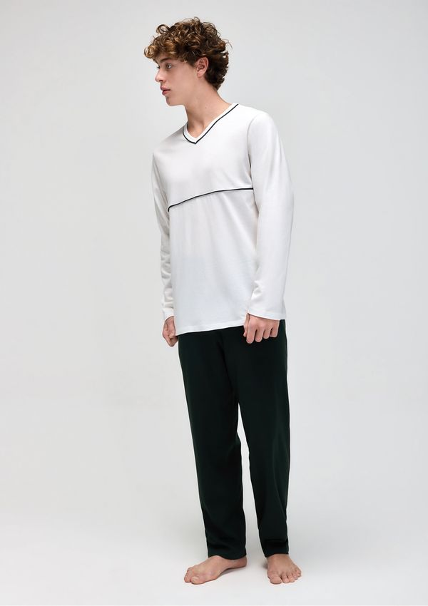 Pijama Longo Masculino Gola V - Off white XG