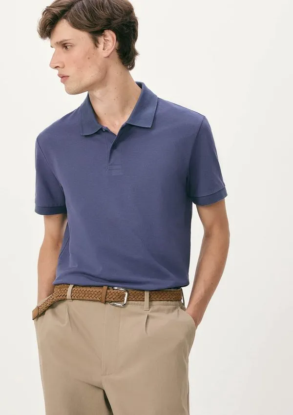 Camisa Polo Básica Masculina Manga Curta Em Piquet - Azul XG