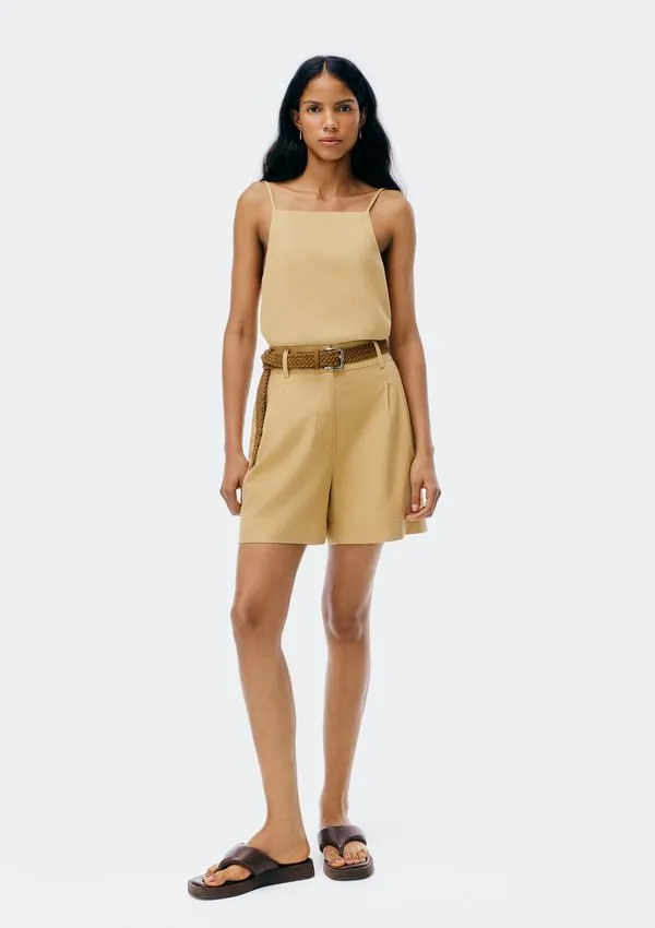 Shorts Feminino Cintura Alta Em Alfaiataria - Bege 044