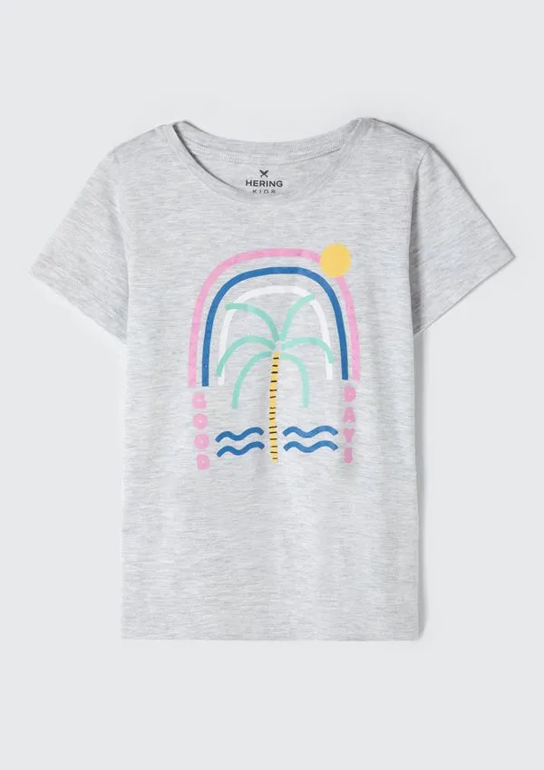 Blusa Infantil Menina Manga Curta Com Estampa - Cinza 010