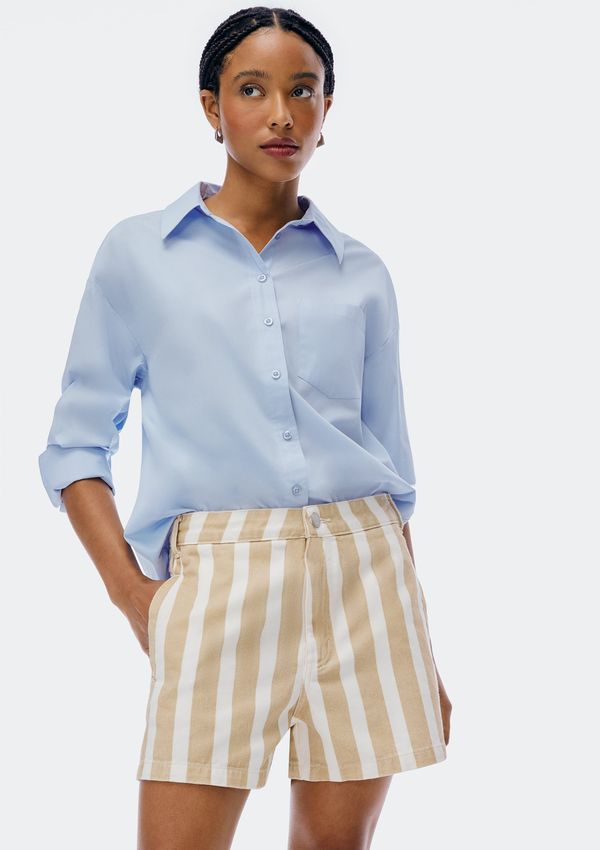 Shorts Feminino Em Sarja Listrada - Bege 042