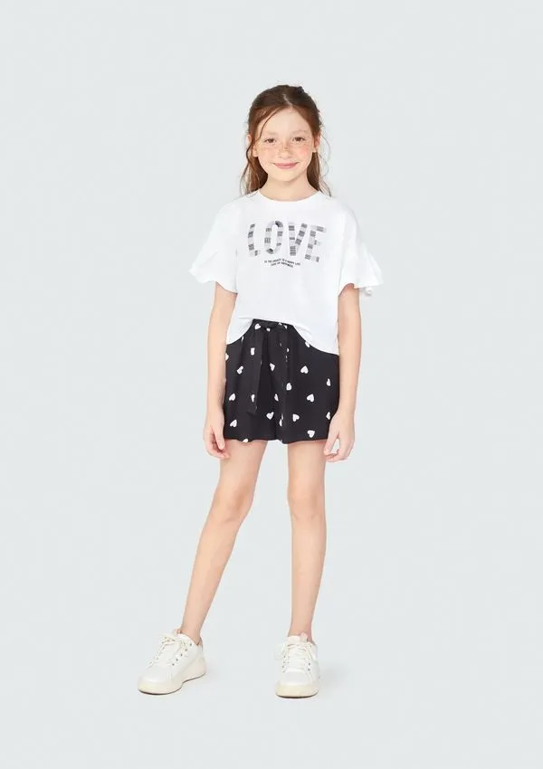 Conjunto Infantil Menina Curto Com Babados - Off white 012