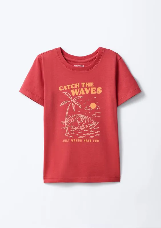 Blusa Infantil Menina Manga Curta Com Estampa - Vermelho 004