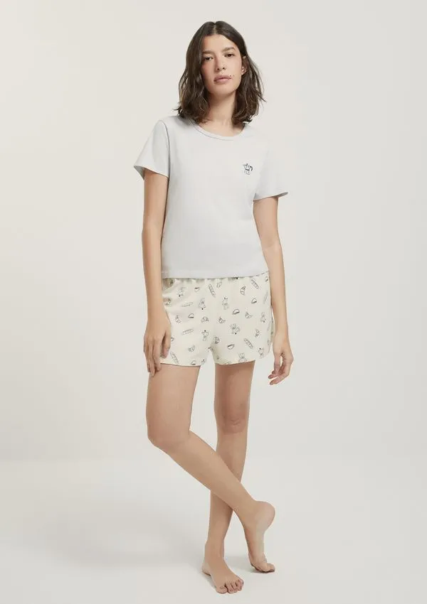Pijama Curto Feminino Estampado - Cinza P