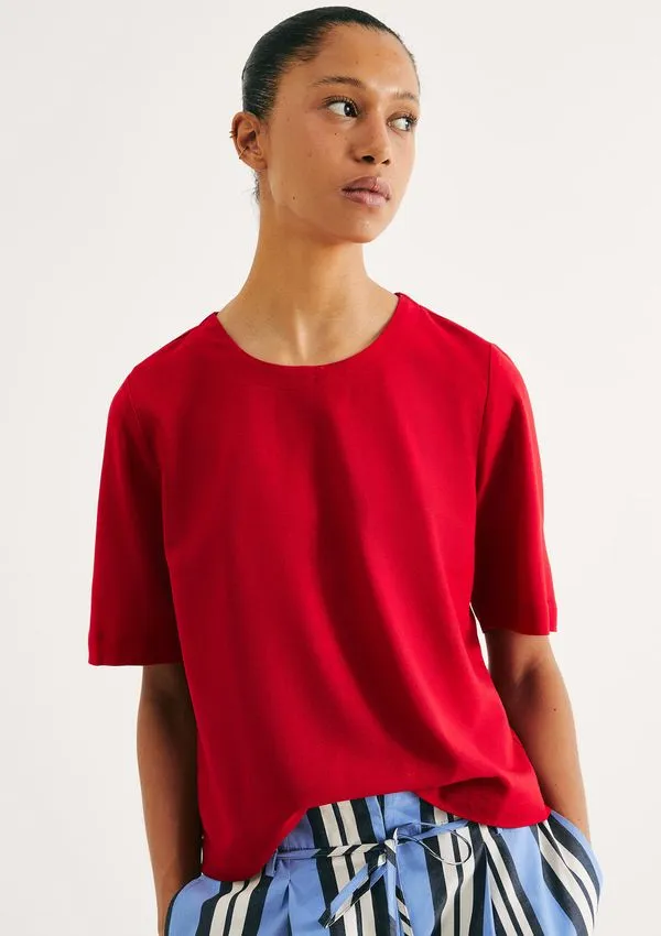 Blusa Feminina Manga Média Com Linho - Vermelho P