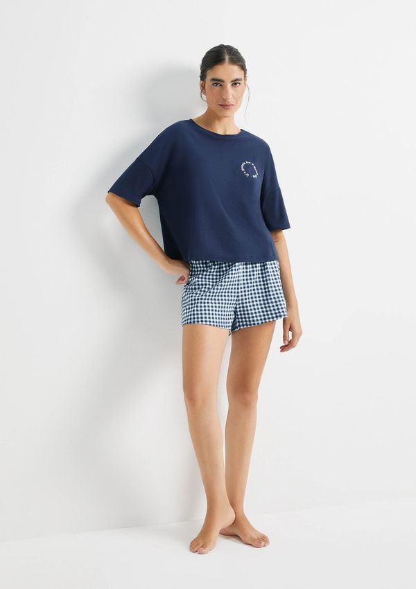Pijama Curto Feminino Box Estampado - Azul P