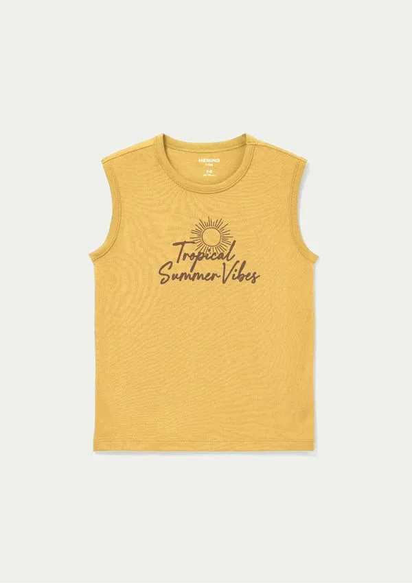 Regata Infantil Menino Em Malha Com Estampa - Amarelo 004