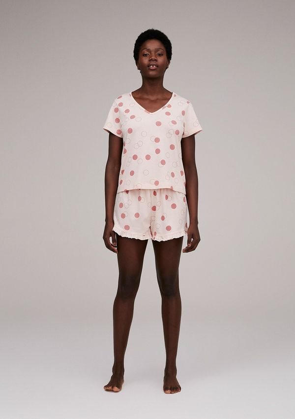 Pijama Curto Feminino Estampado Decote V - Rosa P