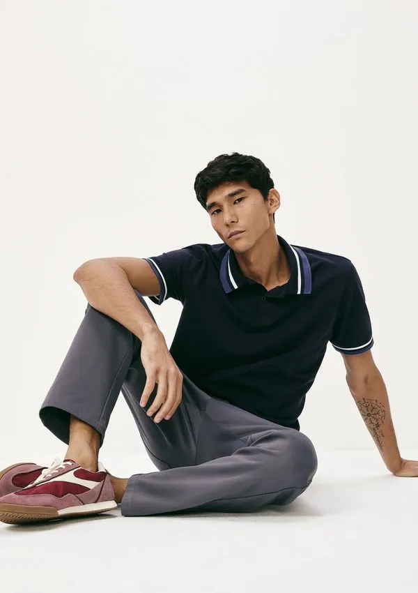 Camisa Polo Masculina Manga Curta Com Retilínea - Azul XG