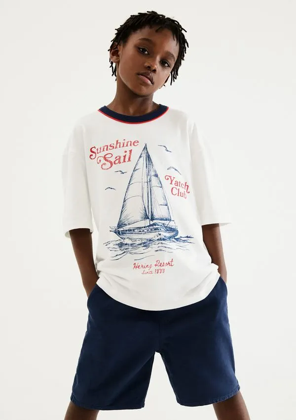 Camiseta Infantil Menino Oversized Estampada - Branco 016