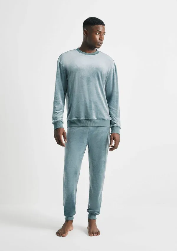 Pijama Longo Masculino Comfort Em Plush - Azul XG