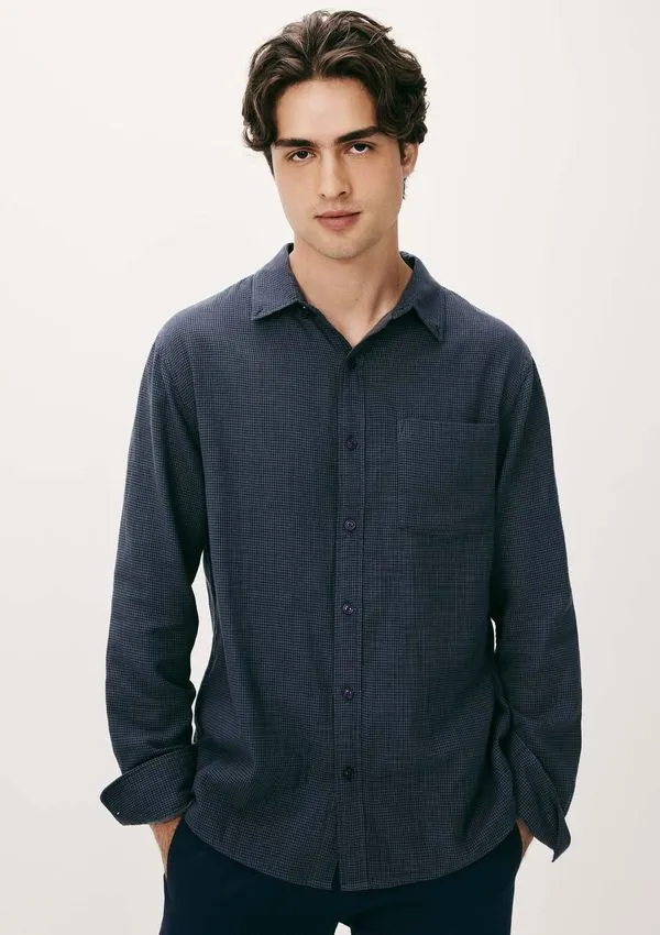 Camisa Masculina Regular Fio Tinto - Azul P