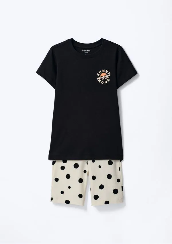 Conjunto Infantil Menina Curto Com Estampa - Preto 016