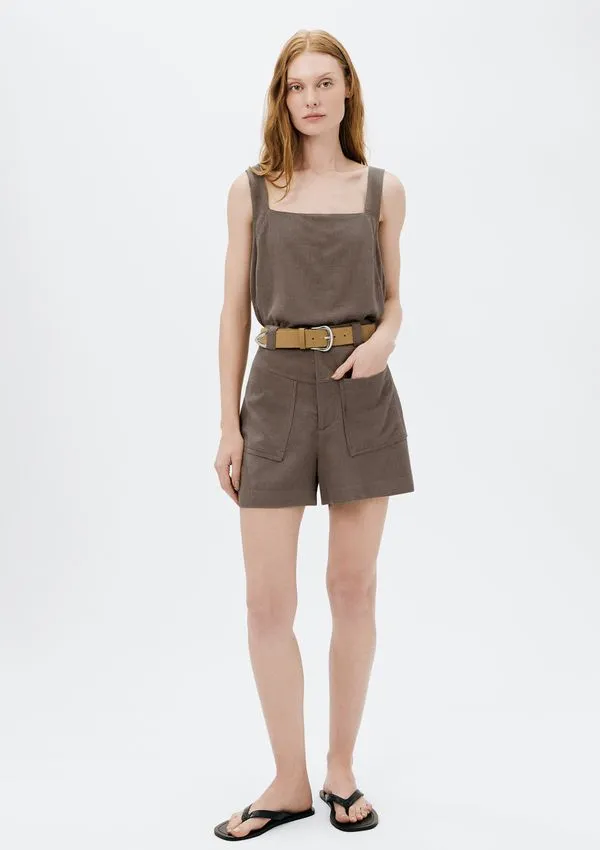 Shorts Feminino Cintura Média Em Viscolinho - Bege 046