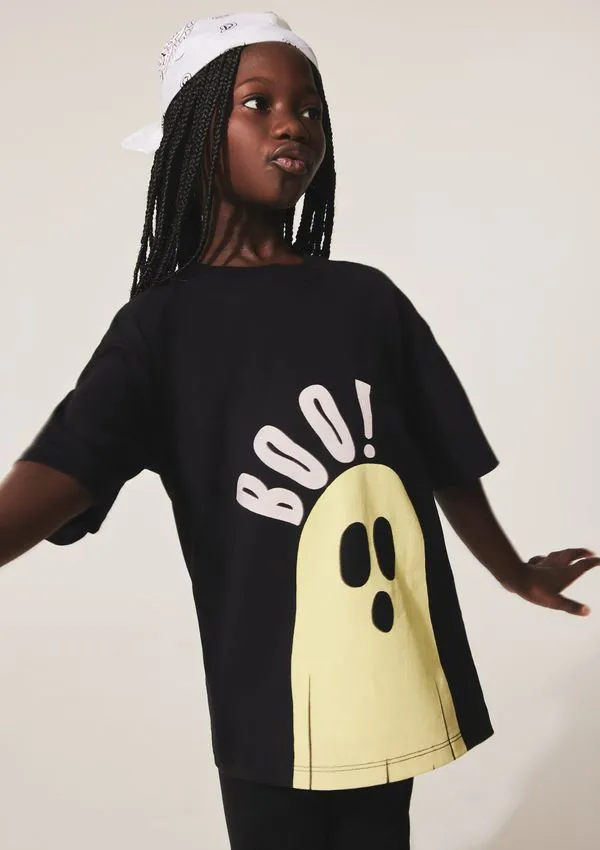 Camiseta Infantil Unissex Fantasma Halloween - Preto 012