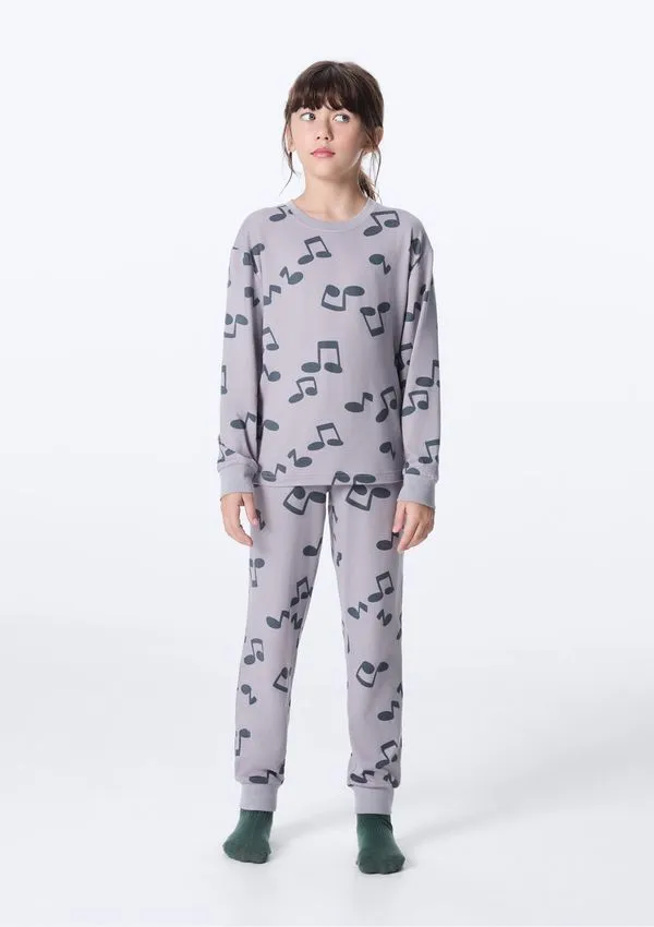 Pijama Infantil Decote Redondo Estampado - Azul 004
