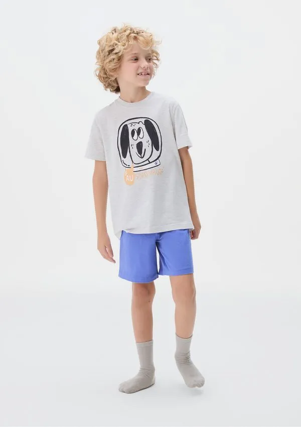 Pijama Infantil Menino Curto Com Estampa - Cinza 004