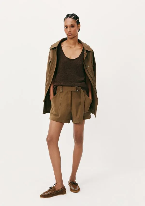 Shorts Feminino Em Peach Touch Com Cinto - Verde 044