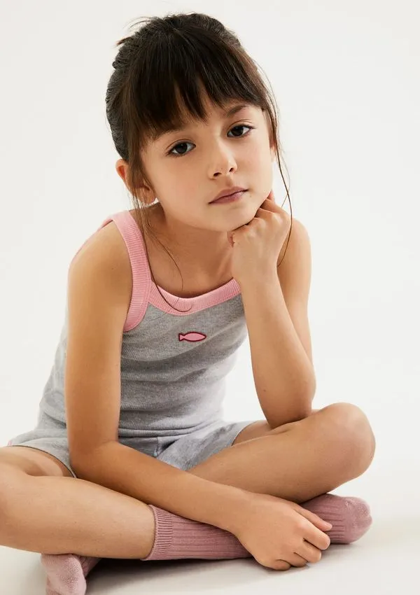 Pijama Infantil Menina Em Ribana Canelada - Cinza 006
